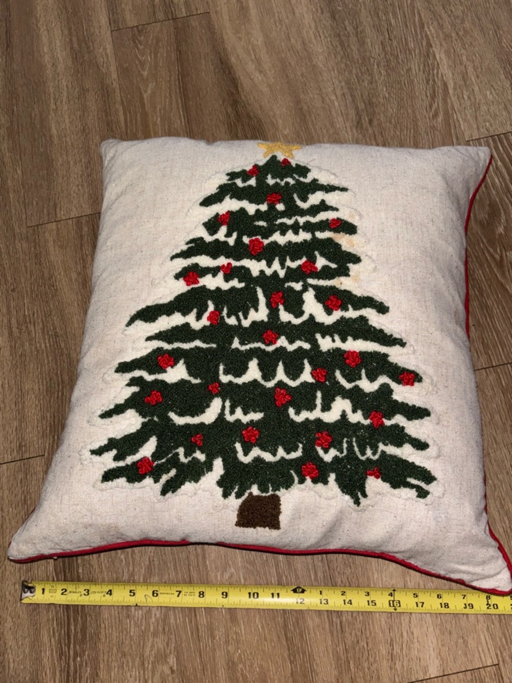Christmas Tree Pillow Down Feather Insert Farmhouse Needlepoint Holiday Decor